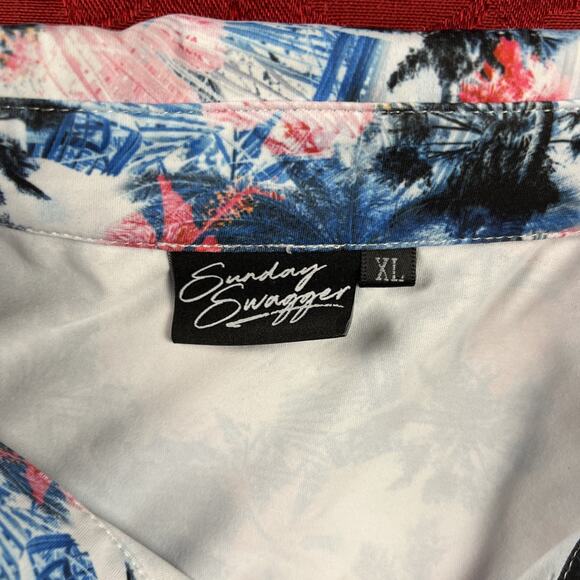 Sunday Swagger Shirt Mens XL White Graphic Print Palm Tree AOP Golf Beach Party - Picture 3 of 10